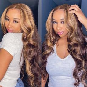img 4 attached to Pizazz 13X4 Highlight Lace Front Wigs Human Hair Pre Plucked 9A Brazilian Body Wave Lace Frontal Human Hair Wigs For Women 4/27 Color (4/27 Highlight Color Body Wave, 20 Inch)
