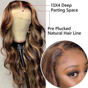 img 1 attached to Pizazz 13X4 Highlight Lace Front Wigs Human Hair Pre Plucked 9A Brazilian Body Wave Lace Frontal Human Hair Wigs For Women 4/27 Color (4/27 Highlight Color Body Wave, 20 Inch)