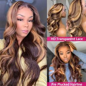 img 2 attached to Pizazz 13X4 Highlight Lace Front Wigs Human Hair Pre Plucked 9A Brazilian Body Wave Lace Frontal Human Hair Wigs For Women 4/27 Color (4/27 Highlight Color Body Wave, 20 Inch)