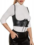 women's black leather cupless push up underwire corset bustier top with lace-up zipper waist straps логотип