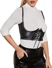 img 4 attached to Women'S Black Leather Cupless Push Up Underwire Corset Bustier Top With Lace-Up Zipper Waist Straps