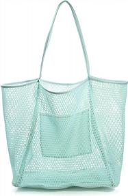 img 4 attached to Women'S Mesh Beach Tote Handbag With Shoulder Strap By HOXIS