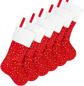 img 4 attached to Add Shimmer And Warmth To Your Christmas Decor With LimBridge'S 6 Pack 18-Inch Golden Star Stockings With Plush Trim