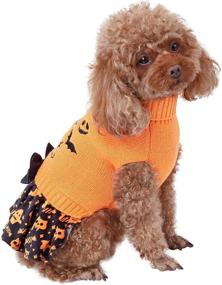 img 3 attached to CuteBone Halloween Dog Sweater Dress - Trick or Treat Knit Turtleneck Puppy Sweater with Bowtie, Harness Hole, and Winter Pullover Dress for Small Dogs