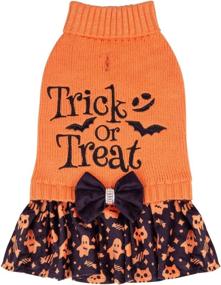 img 2 attached to CuteBone Halloween Dog Sweater Dress - Trick or Treat Knit Turtleneck Puppy Sweater with Bowtie, Harness Hole, and Winter Pullover Dress for Small Dogs