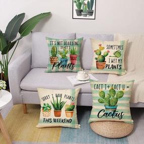 img 1 attached to Fjfz Succulent Cactus Potted Plant Decorative Throw Pillow Cover Set Of 4, Funny Quote Leaf Botanical Porch Patio Home Decor, Plant Lady Lover Gifts Buffalo Plaid Check Stripe Cushion Case 18 X 18