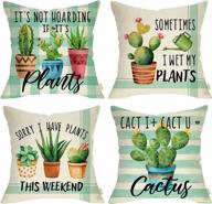 fjfz succulent cactus potted plant decorative throw pillow cover set of 4, funny quote leaf botanical porch patio home decor, plant lady lover gifts buffalo plaid check stripe cushion case 18 x 18 logo