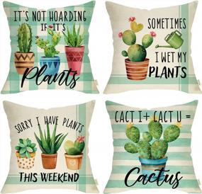 img 4 attached to Fjfz Succulent Cactus Potted Plant Decorative Throw Pillow Cover Set Of 4, Funny Quote Leaf Botanical Porch Patio Home Decor, Plant Lady Lover Gifts Buffalo Plaid Check Stripe Cushion Case 18 X 18