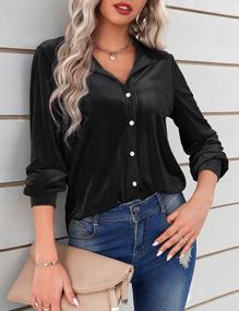 img 3 attached to Women'S Solid Velvet Shirts: OQC V Neck Button Down Long Sleeve Tops Blouse