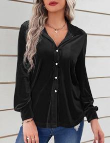 img 2 attached to Women'S Solid Velvet Shirts: OQC V Neck Button Down Long Sleeve Tops Blouse