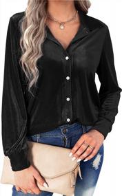 img 4 attached to Women'S Solid Velvet Shirts: OQC V Neck Button Down Long Sleeve Tops Blouse