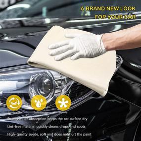 img 2 attached to 🧽 Chamois Cloth for Car - 1 Pack + Bonus Car Wash Mitt - Ultra Absorbent Cleaning Cloth for Cars - 35.4'' x 23.6''