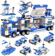1338 pieces city police mobile command center truck building blocks set with police station, police car, helicopter, boat, best education learning & roleplay toys gift for kids boys girls age 6-12 logo