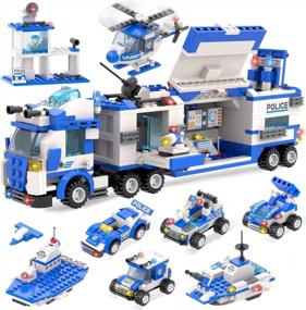 img 4 attached to 1338 Pieces City Police Mobile Command Center Truck Building Blocks Set With Police Station, Police Car, Helicopter, Boat, Best Education Learning & Roleplay Toys Gift For Kids Boys Girls Age 6-12