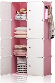 img 4 attached to Pink 8-Cube Portable Closet Wardrobe Armoire Dresser Organizer Shelf Pantry Cabinet, 28X14X56 Inches