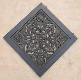 img 2 attached to Lotus Wood Wall Panel Decor Hanging Art Handcrafted By DharmaObjects - 16" X 16" In Black