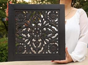 img 4 attached to Lotus Wood Wall Panel Decor Hanging Art Handcrafted By DharmaObjects - 16" X 16" In Black