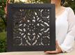 lotus wood wall panel decor hanging art handcrafted by dharmaobjects - 16" x 16" in black logo