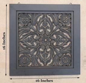 img 1 attached to Lotus Wood Wall Panel Decor Hanging Art Handcrafted By DharmaObjects - 16" X 16" In Black