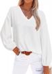women's chiffon blouse v neck long lantern sleeve shirt casual lightweight fall tops 1 logo