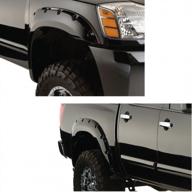 black smooth finish bushwacker front & rear fender flares 4-piece set with pocket & rivet style, compatible with 2004-2015 nissan titan (excluding lock box) logo