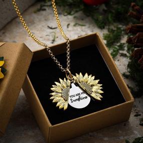 img 1 attached to Sunflower Locket Necklace - SLOONG Engraved Inspirational Pendant For Women, Mother'S Day, And Girlfriend Gifts - You Are My Sunshine Jewelry