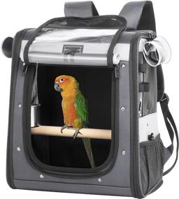 img 4 attached to Medium Bird Travel Carrier: Anti-Pecking Band, Adjustable 🐦 Height Standing Perch, Shade Cover & Feeder Bowls - Grey