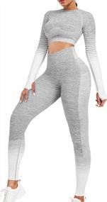 img 4 attached to Women'S 2-Piece High Waist Yoga Leggings & Long Sleeve Crop Top Activewear Set By FeelinGirl.