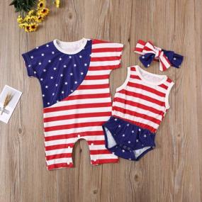 img 3 attached to Show Your Patriotism With Calsunbaby'S 4Th Of July Baby Girl Outfit Featuring USA Flag And Stripes With Ruffle Sleeves, Demin Shorts And Headband