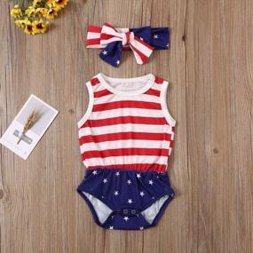 img 2 attached to Show Your Patriotism With Calsunbaby'S 4Th Of July Baby Girl Outfit Featuring USA Flag And Stripes With Ruffle Sleeves, Demin Shorts And Headband