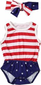 img 4 attached to Show Your Patriotism With Calsunbaby'S 4Th Of July Baby Girl Outfit Featuring USA Flag And Stripes With Ruffle Sleeves, Demin Shorts And Headband