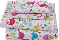 dinosaur-themed 4pc queen size sheet set - mk home collection - vibrant pink, white, blue, green, purple! logo