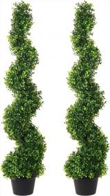 img 4 attached to 4Ft Artificial Cypress Spiral Topiary Tree 2Pack - Potted Indoor/Outdoor Boxwood Trees