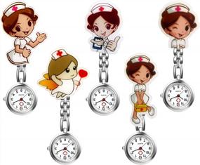 img 4 attached to Милые карикатурные прищепки-часы для женщин: идеальное украшение для врачей, медперсонала клиник и значка стетоскопа. Кварцевые шарм-часы.