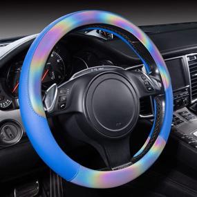 img 4 attached to 🚗 CAR-GRAND Reflective Leather Steering Wheel Cover - Universal Fit for SUVs, Sedans, Vans, and Trucks (Blue)