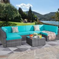 transform your outdoor space with jamfly 7 piece wicker patio sectional sofa set in silver gray rattan and light blue washable cushions logo