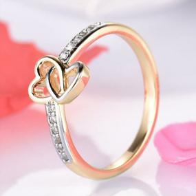 img 3 attached to Double Heart Love Rings For Anniversary, Promise, Wedding: GULICX Bridal Gold-Tone Band With White Cubic Zirconia In Two Tones