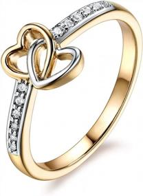 img 4 attached to Double Heart Love Rings For Anniversary, Promise, Wedding: GULICX Bridal Gold-Tone Band With White Cubic Zirconia In Two Tones