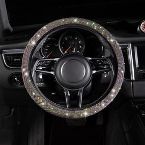 img 3 attached to Women Fashion Black Velvet Bling Steering Wheel Cover With Colorful Iridescent Diamonds