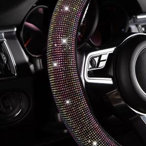 img 1 attached to Women Fashion Black Velvet Bling Steering Wheel Cover With Colorful Iridescent Diamonds