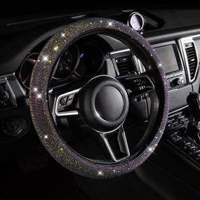 img 4 attached to Women Fashion Black Velvet Bling Steering Wheel Cover With Colorful Iridescent Diamonds