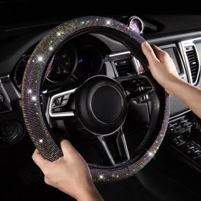 img 2 attached to Women Fashion Black Velvet Bling Steering Wheel Cover With Colorful Iridescent Diamonds