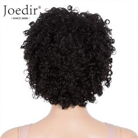 img 1 attached to Joedir Short Small Curly Brazilian Human Hair Wig With Bangs For Black Women Pixie Cut Wigs Machine Made 130% Density (Black Color)