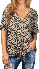 img 2 attached to Effortlessly Chic: IWOLLENCE Women'S Tie Front Bat Wing Blouse - Short Sleeve Henley Top