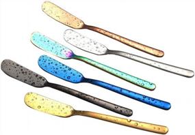 img 2 attached to Set Of 6 Stainless Steel Cheese Spreader Knives For Breakfast Sandwiches, Jam, Dessert Cream - Blue, Rainbow, Black, Gold, Rose Gold & Silvery (EORTA)