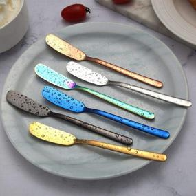 img 1 attached to Set Of 6 Stainless Steel Cheese Spreader Knives For Breakfast Sandwiches, Jam, Dessert Cream - Blue, Rainbow, Black, Gold, Rose Gold & Silvery (EORTA)