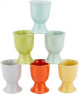 6-pack ceramic egg cup set - colorful holders for soft & hard boiled eggs | kitchen decorations for easter & breakfast cooking logo