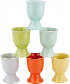 img 4 attached to 6-Pack Ceramic Egg Cup Set - Colorful Holders For Soft & Hard Boiled Eggs | Kitchen Decorations For Easter & Breakfast Cooking