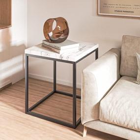 img 3 attached to Stylish Faux Marble End Table For Living Room And Bedroom - Black Metal Frame