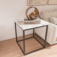stylish faux marble end table for living room and bedroom - black metal frame logo